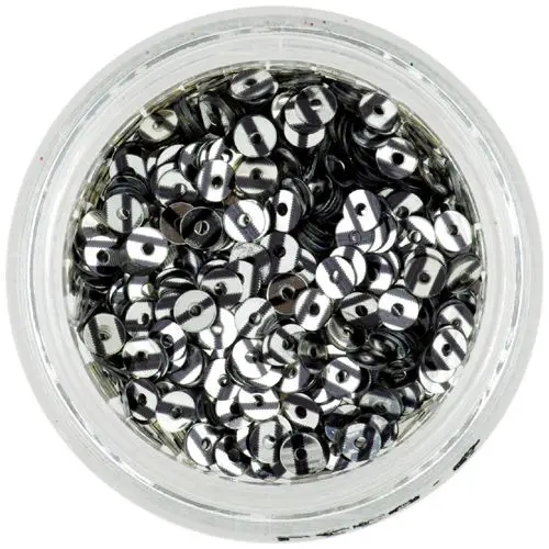 Decoraţiune pentru unghii - paiete în formă de disc, argintii cu dungi negre