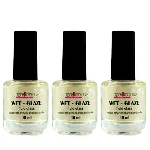 3x Wet Glaze 15ml - Top coat pentru luciu intens Inginails