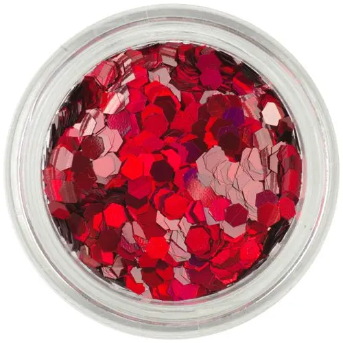 Hexagon roşu nail art - holografic