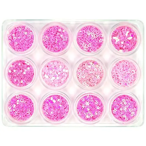 Kit nail art 12 buc, MIX - confeti roz